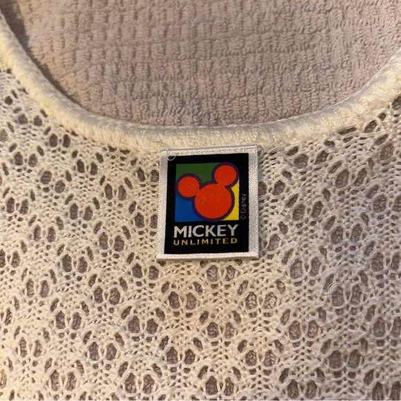 Vtg Disney Mickey Unlimited Crochet White Sleeveless Long Cardigan - Picture 14 of 14